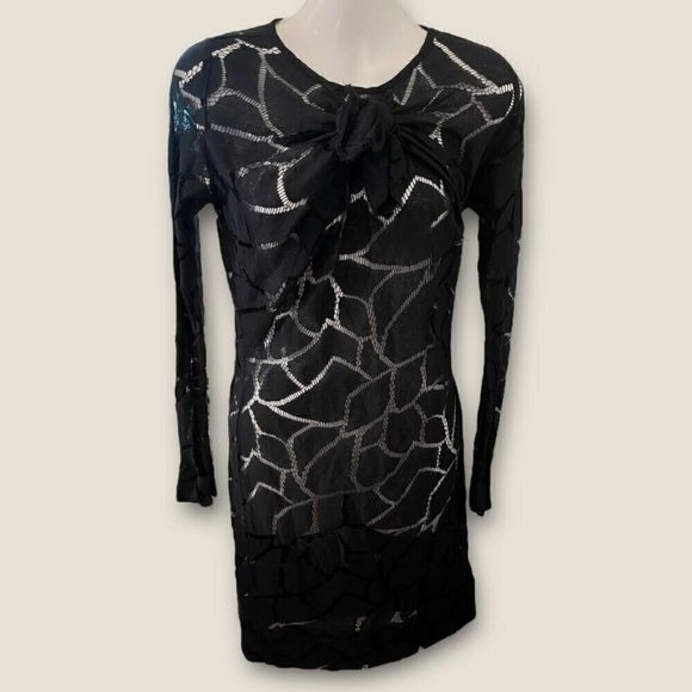 Vintage Y2K Poleci Avant-Garde Sheer Mesh Mini Dress Spiderweb Goth Bodycon 2